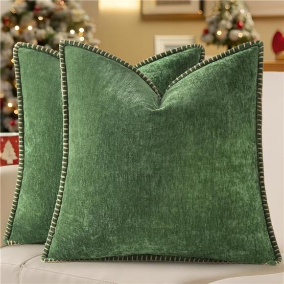 Christmas Chenille Soft Throw Pillow Covers 18x18 Set of 2, - Picture 1 of 7